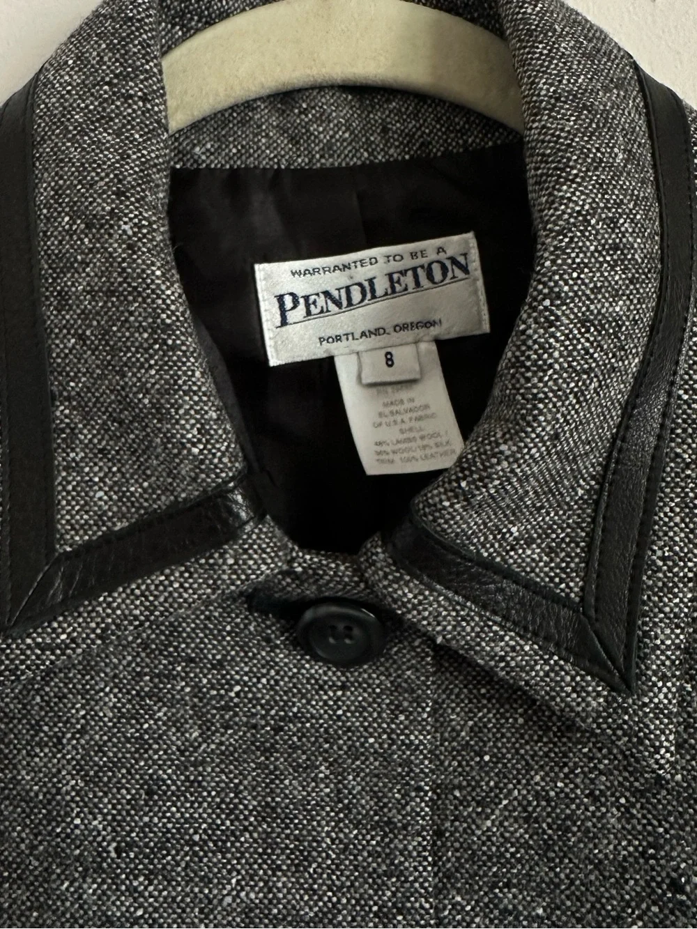 Pendleton Wool Silk Leather Trim Blazer Jacket Size 8 Black White Tweed - Picture 5 of 15
